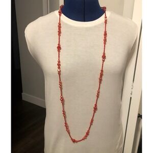 Vintage Red Faceted Bead Necklace 23 Inches Long Beaded Light Catching Statement